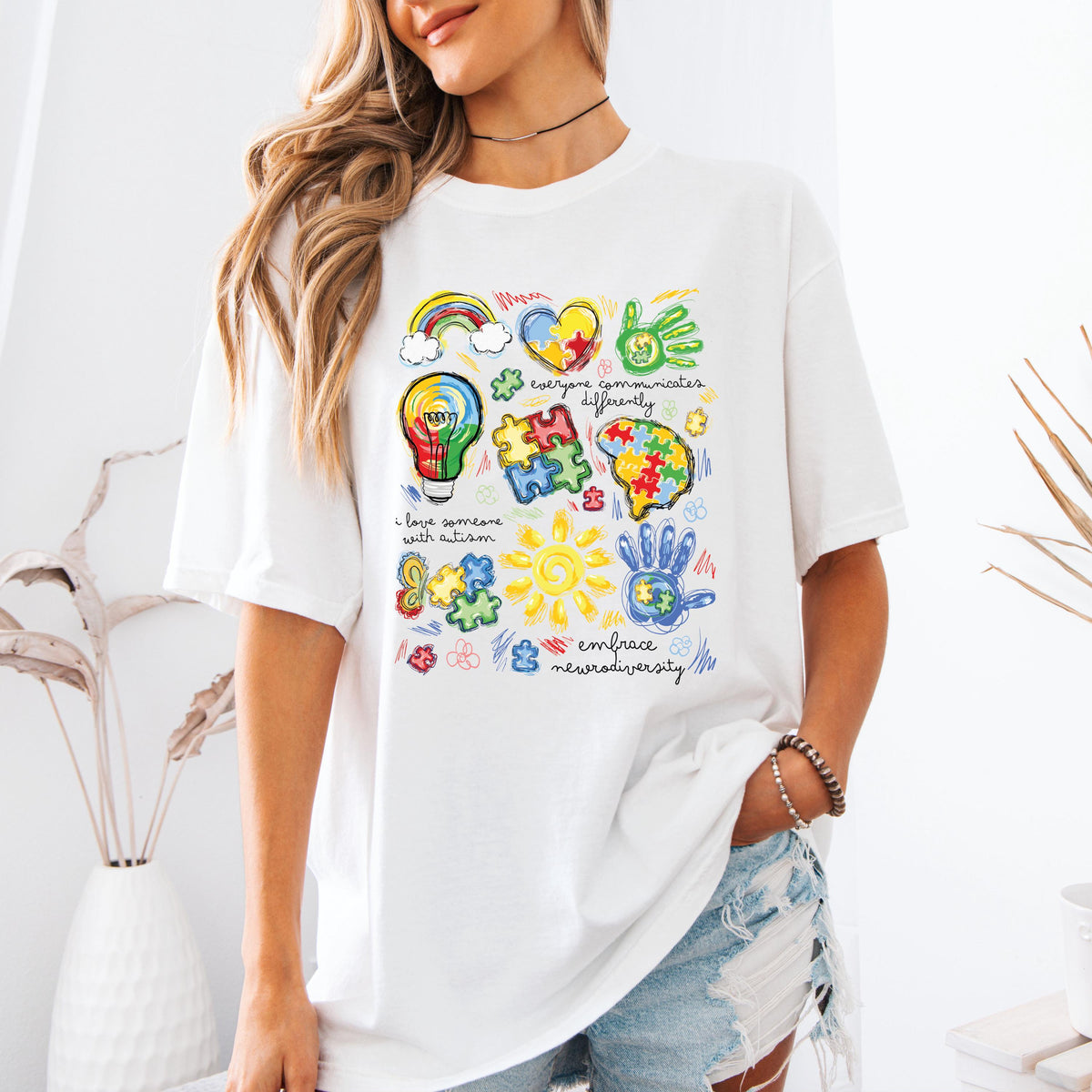 Comfort Colors® Brushstroke Autism Shirt, Everyone Communicates Differently T-Shirt, Autism Puzzle Crewneck, Autism Support Gift Tee