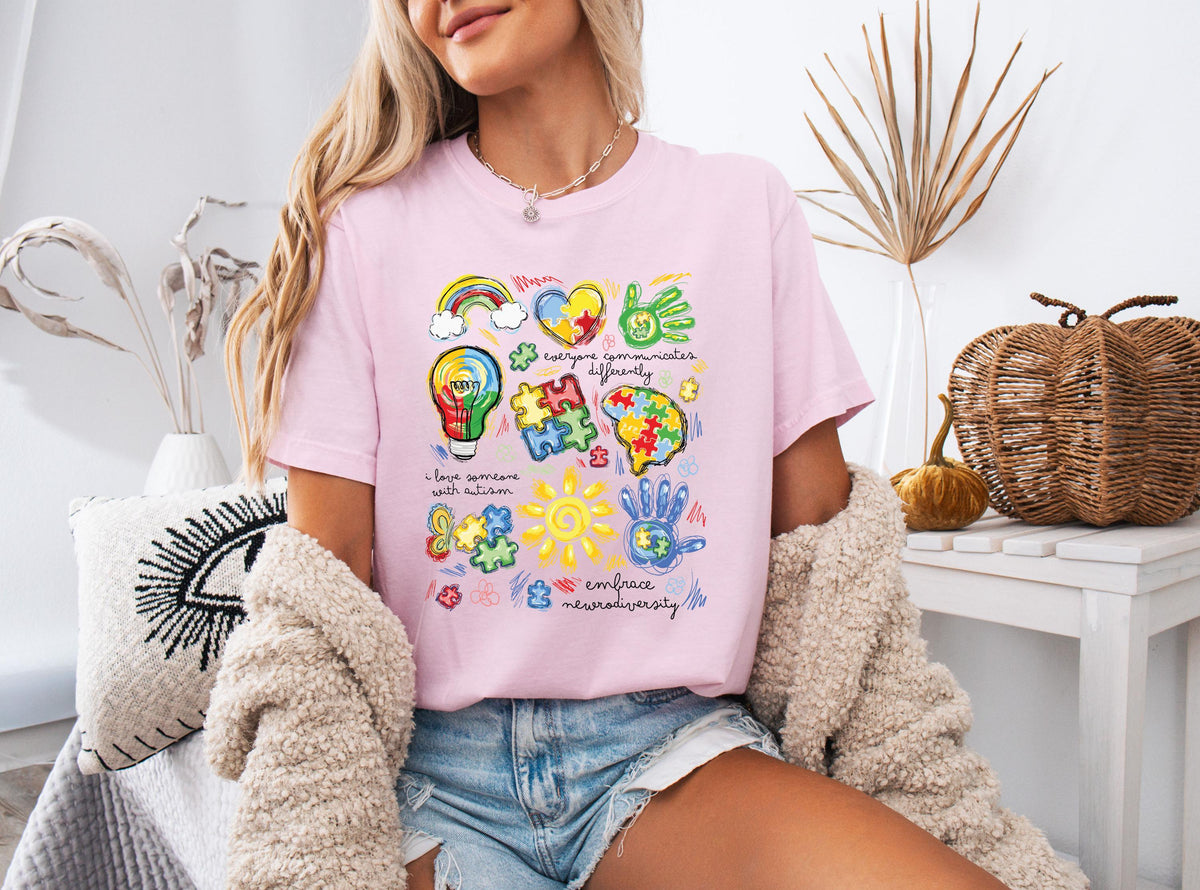Comfort Colors® Brushstroke Autism Shirt, Everyone Communicates Differently T-Shirt, Autism Puzzle Crewneck, Autism Support Gift Tee
