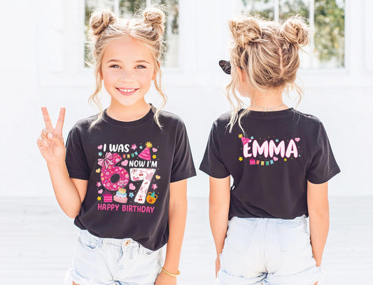 Personalized I Was 6 Now I'm 7 Birthday T-Shirt, 7th Birthday Girl Tee, 6 7 Meme Birthday Gift