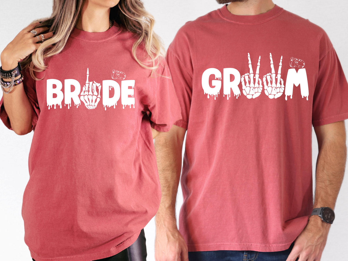 Spooky Bride and Groom Comfort Colors® T-Shirt, Wedding Rock Party Matching Shirt, Gothic Honeymoon Tee, Couple Vacation Just Married Gift