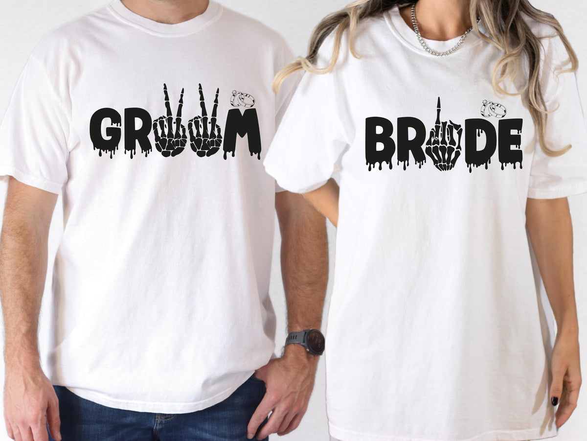 Spooky Bride and Groom Comfort Colors® T-Shirt, Wedding Rock Party Matching Shirt, Gothic Honeymoon Tee, Couple Vacation Just Married Gift