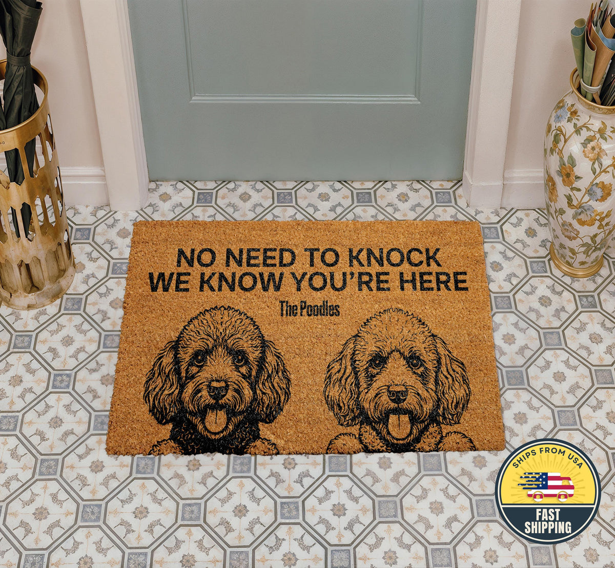 No Need to Knock We Know You are Here The Dogs Doormat, Funny Pet Welcome Mat