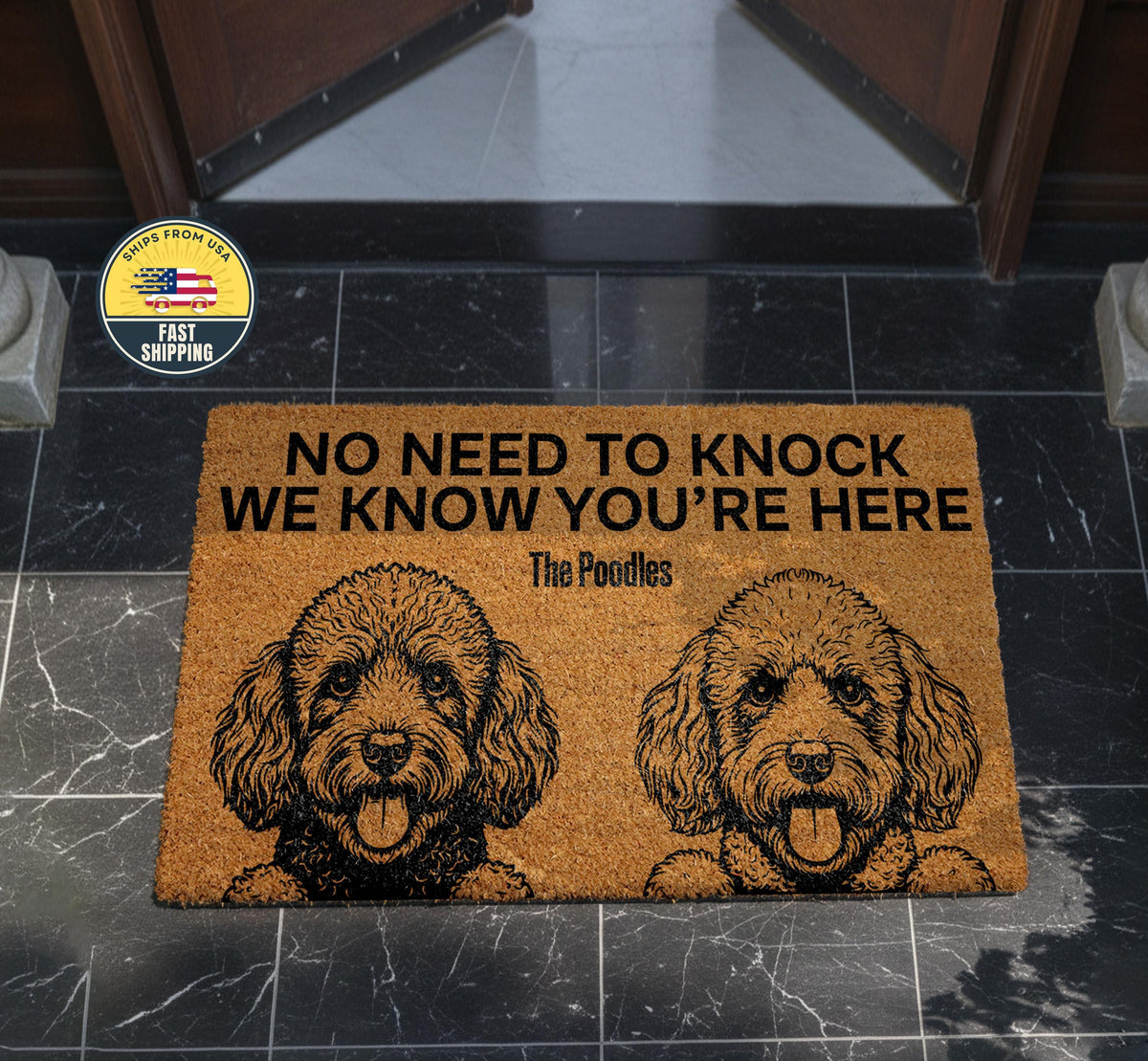 No Need to Knock We Know You are Here The Dogs Doormat, Funny Pet Welcome Mat