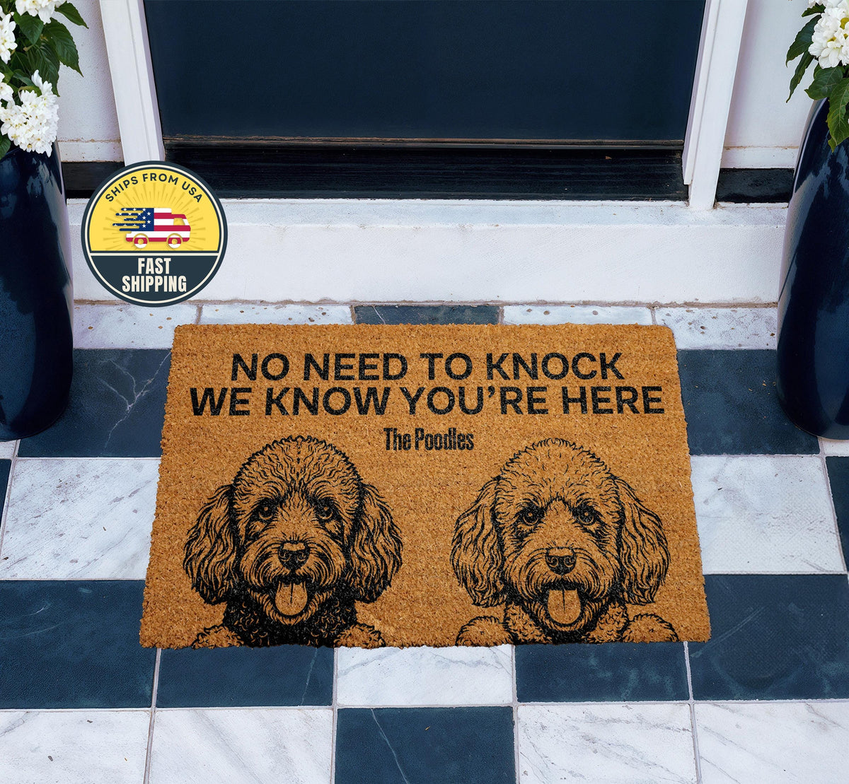 No Need to Knock We Know You are Here The Dogs Doormat, Funny Pet Welcome Mat