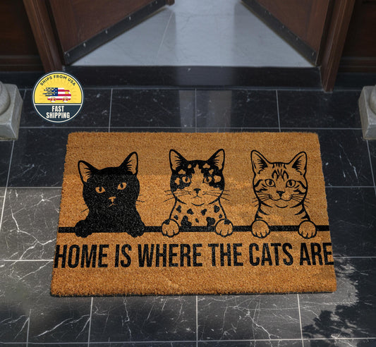 Home Is Where The Cats Are Doormat, Cat Lover Welcome Doormat, Cat Lover Gift, Cute Doormat