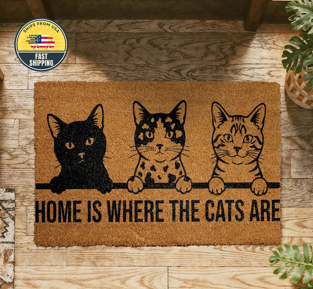 Home Is Where The Cats Are Doormat, Cat Lover Welcome Doormat, Cat Lover Gift, Cute Doormat