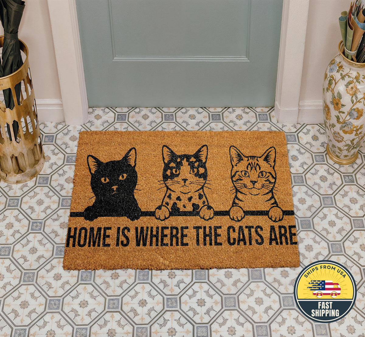 Home Is Where The Cats Are Doormat, Cat Lover Welcome Doormat, Cat Lover Gift, Cute Doormat