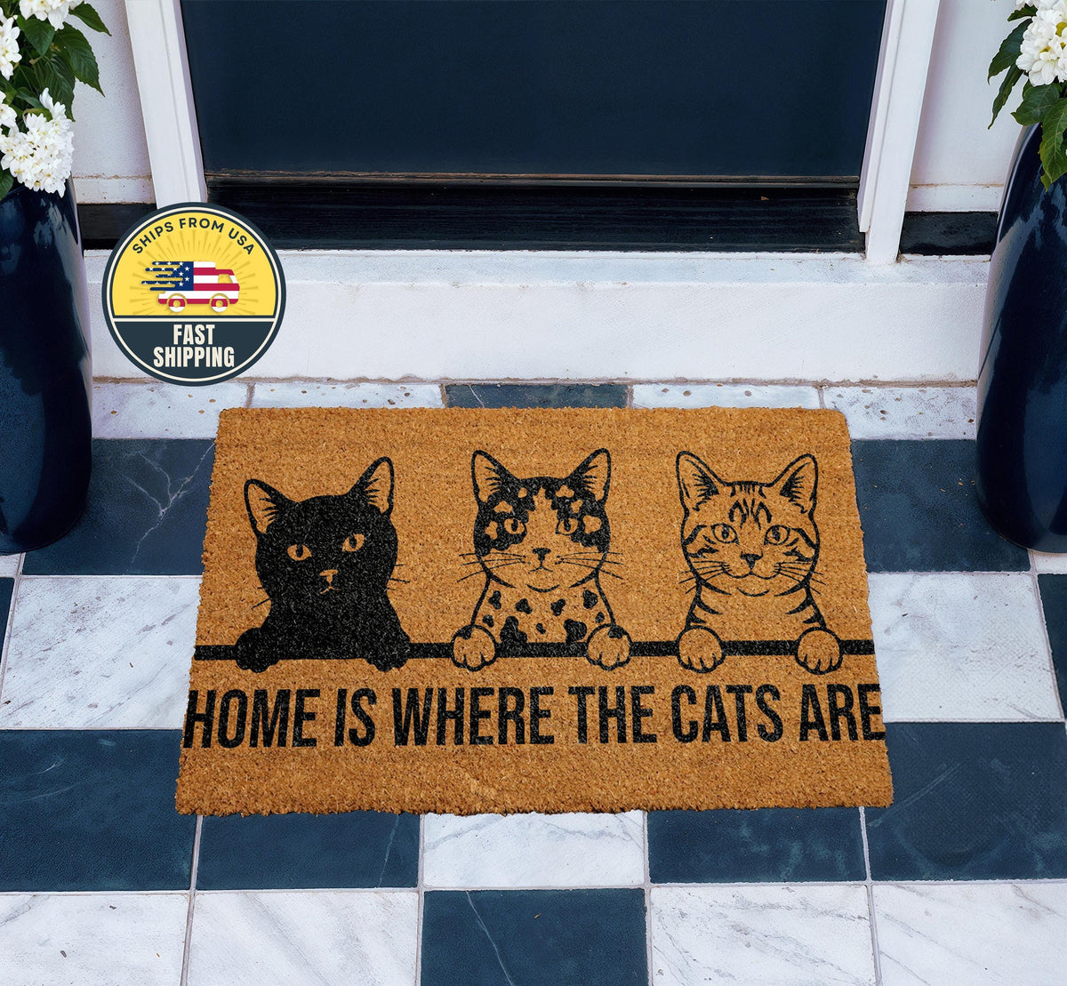 Home Is Where The Cats Are Doormat, Cat Lover Welcome Doormat, Cat Lover Gift, Cute Doormat