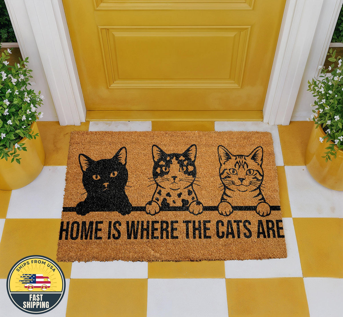 Home Is Where The Cats Are Doormat, Cat Lover Welcome Doormat, Cat Lover Gift, Cute Doormat