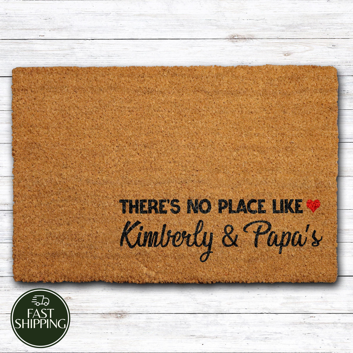 Personalized There Is No Place Like Doormat, Custom Name Coir Welcome Mat With Hearth