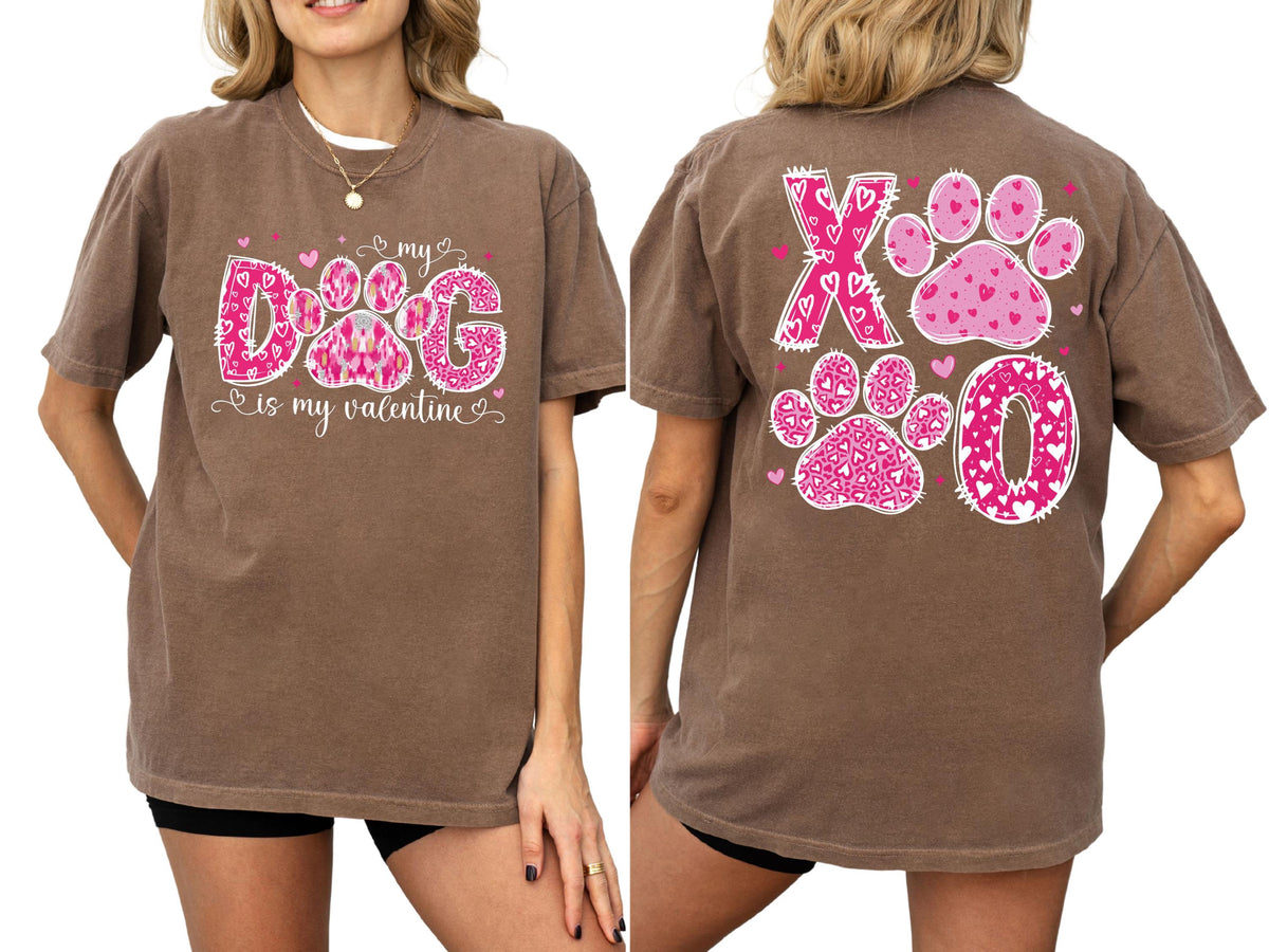 Comfort Colors® My Dog Is My Valentine Shirt, Dog Valentine XOXO T-Shirt, Dog Lover Shirt, Funny Dog Mom Valentine's Day Tees, Paw Print Tee