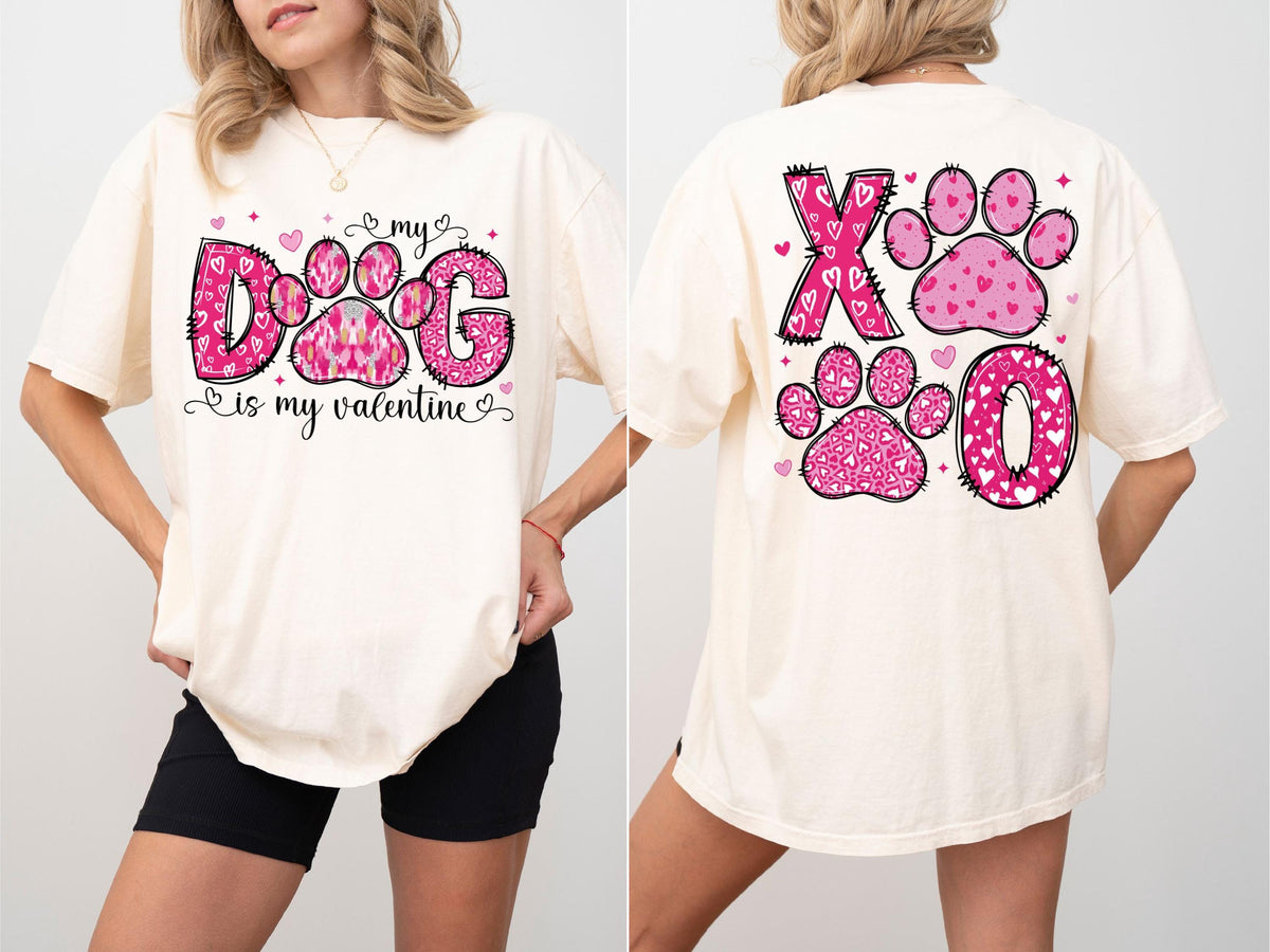 Comfort Colors® My Dog Is My Valentine Shirt, Dog Valentine XOXO T-Shirt, Dog Lover Shirt, Funny Dog Mom Valentine's Day Tees, Paw Print Tee