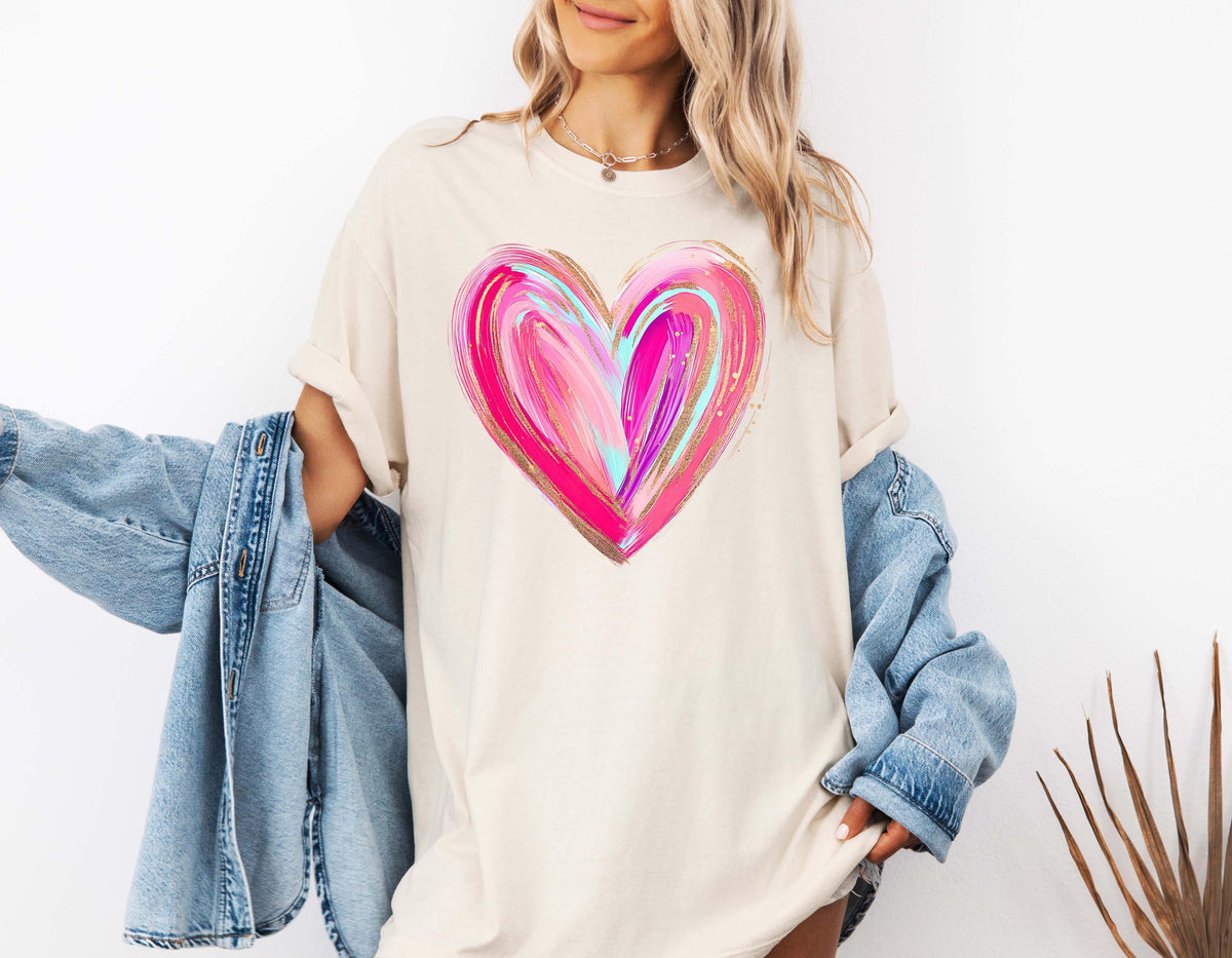 Watercolor Heart Comfort Colors® Shirt, Colorful Heart T-shirt, Valentine's Day Gift Tee, Women Heart Shirt, Couple Vacation Crewneck