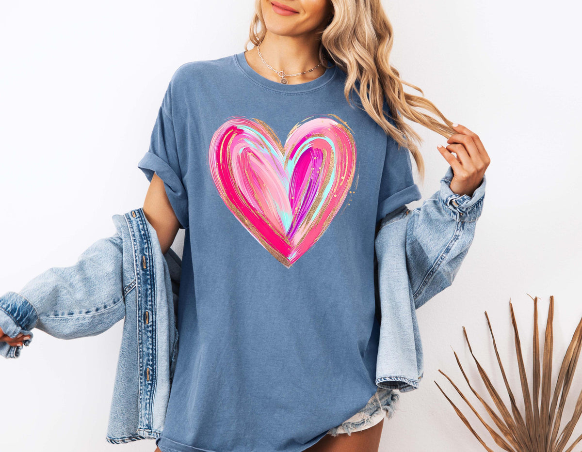Watercolor Heart Comfort Colors® Shirt, Colorful Heart T-shirt, Valentine's Day Gift Tee, Women Heart Shirt, Couple Vacation Crewneck