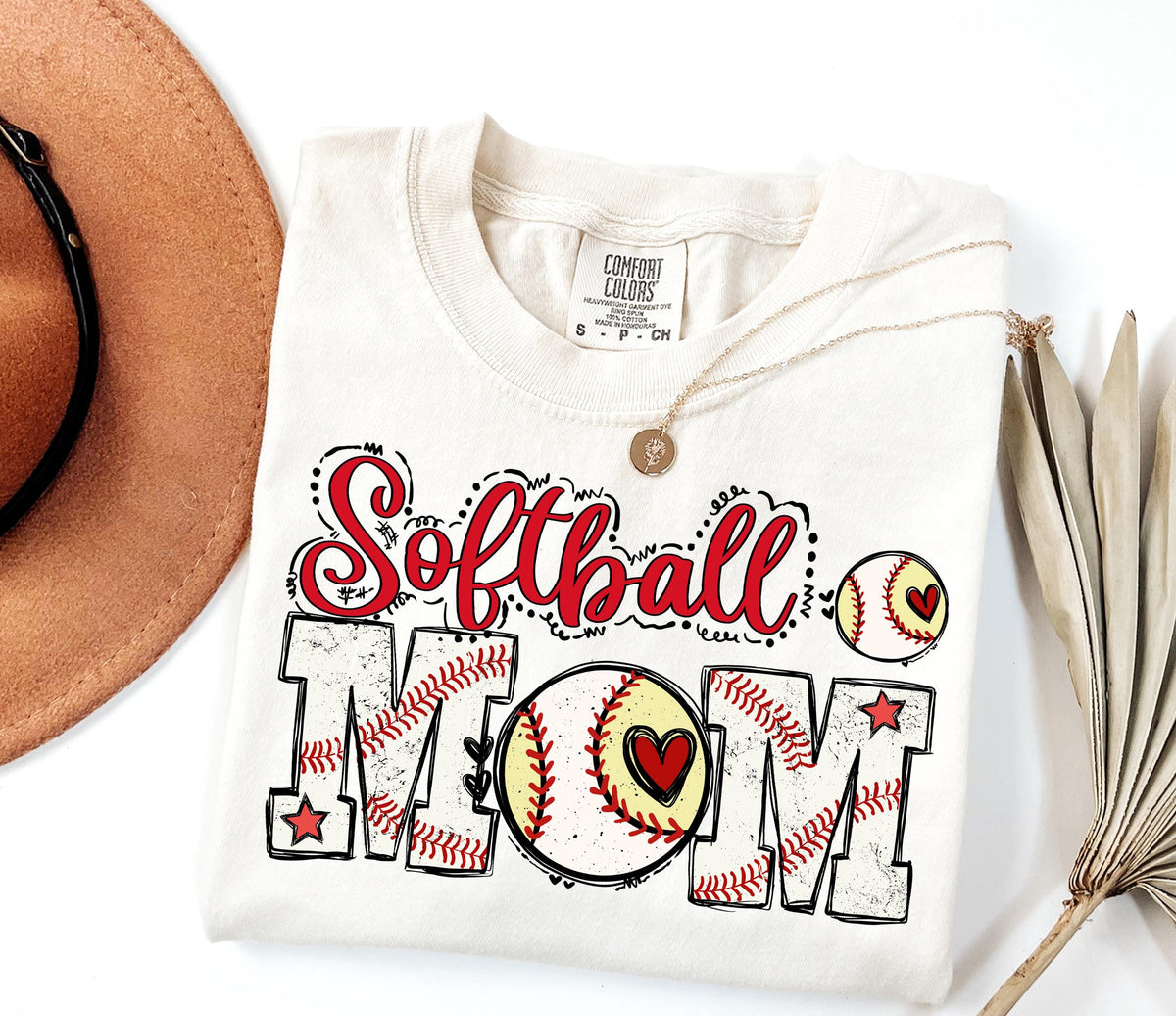 Comfort Colors® Softball Mom Shirt, Softball Lover Mama T-Shirt, Softball Long Sleeve, Sports Mom Crewneck, Sport Season Mom Gift Tee