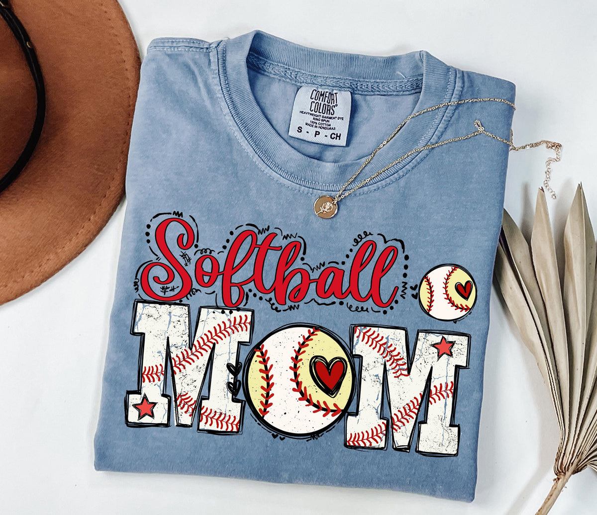 Comfort Colors® Softball Mom Shirt, Softball Lover Mama T-Shirt, Softball Long Sleeve, Sports Mom Crewneck, Sport Season Mom Gift Tee