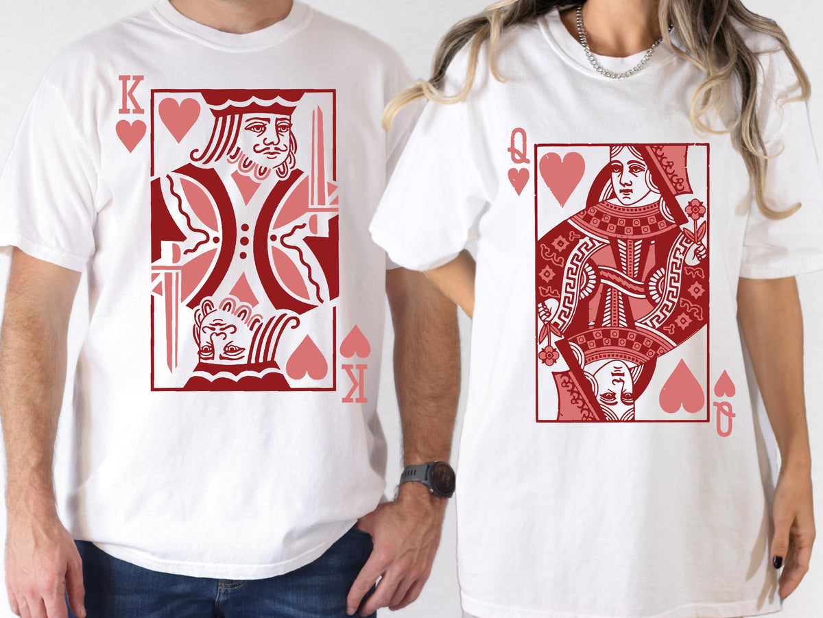 Queen and King of Hearts Comfort Colors® Shirt, Playing Card Lovers T-shirt, Valentine's Day Gift Tee, Couple Vacation Matching Crewneck