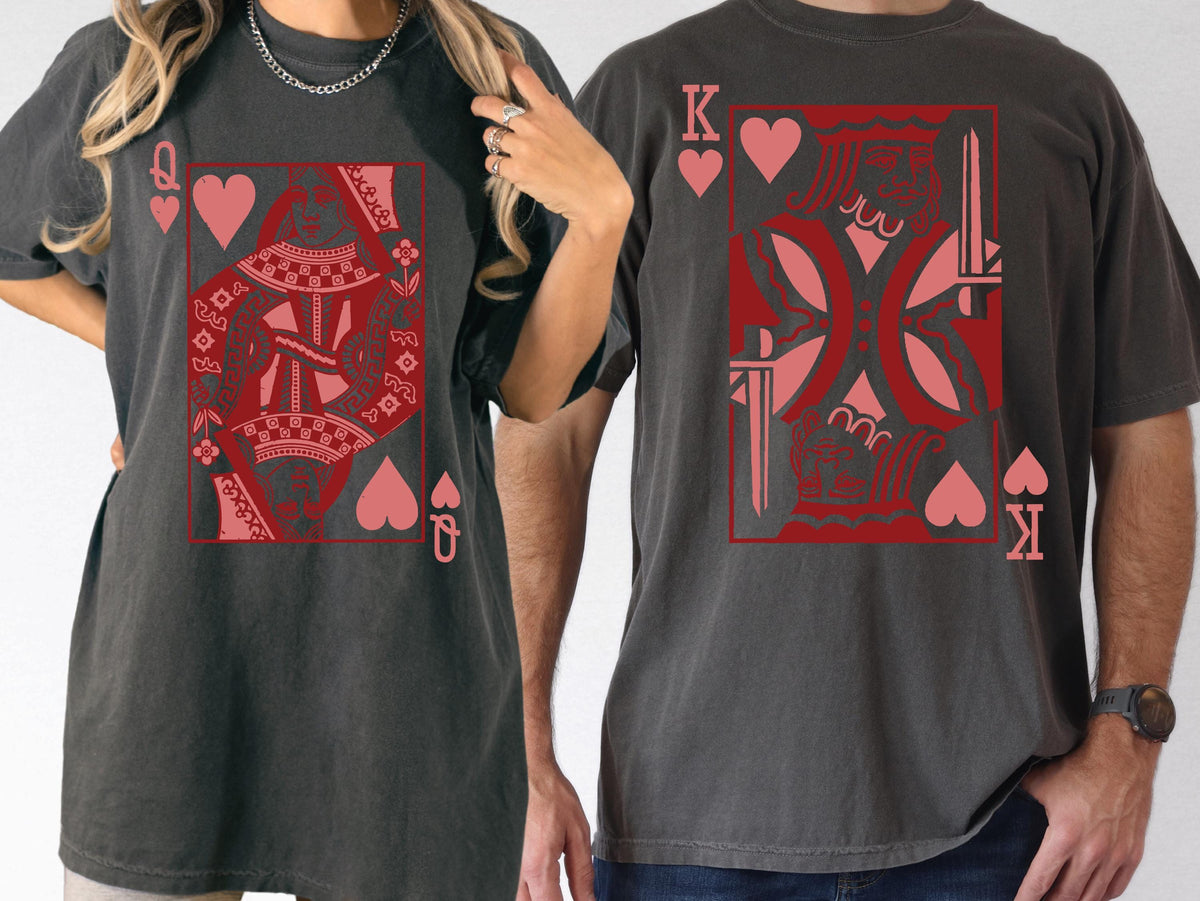 Queen and King of Hearts Comfort Colors® Shirt, Playing Card Lovers T-shirt, Valentine's Day Gift Tee, Couple Vacation Matching Crewneck
