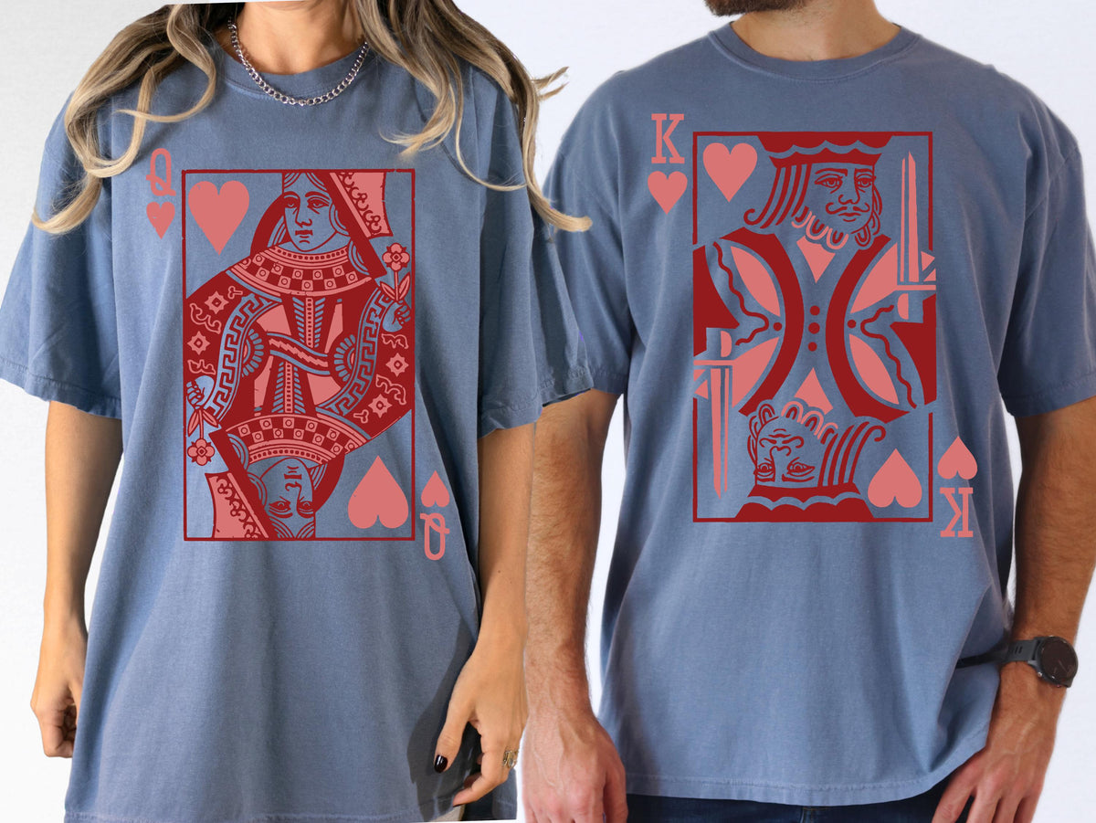 Queen and King of Hearts Comfort Colors® Shirt, Playing Card Lovers T-shirt, Valentine's Day Gift Tee, Couple Vacation Matching Crewneck