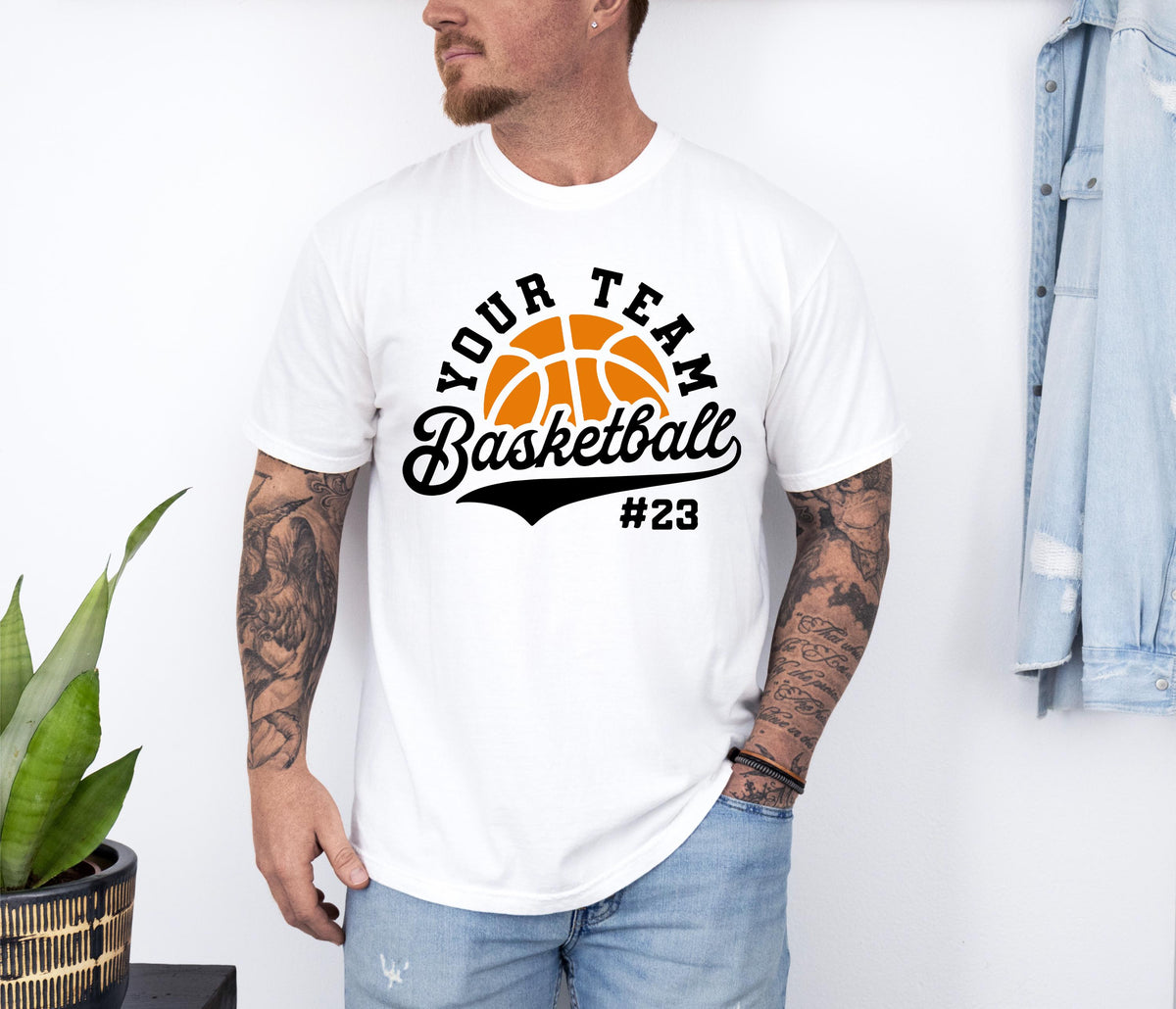 Comfort Colors® Custom Team & Number Basketball T-shirt, Basketball Lover Gift, Basketball Player Shirt, Basketball Season Crewneck