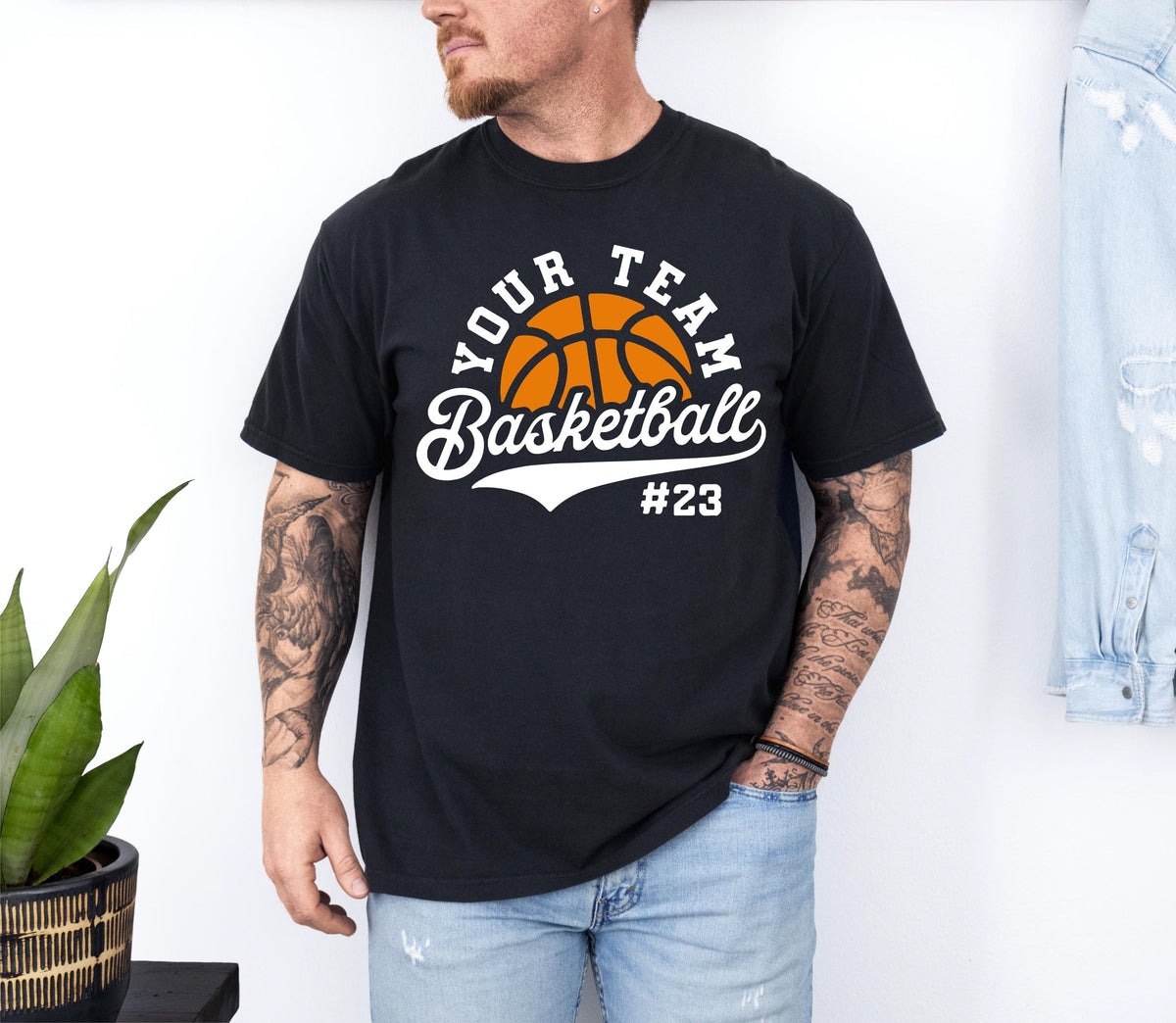 Comfort Colors® Custom Team & Number Basketball T-shirt, Basketball Lover Gift, Basketball Player Shirt, Basketball Season Crewneck