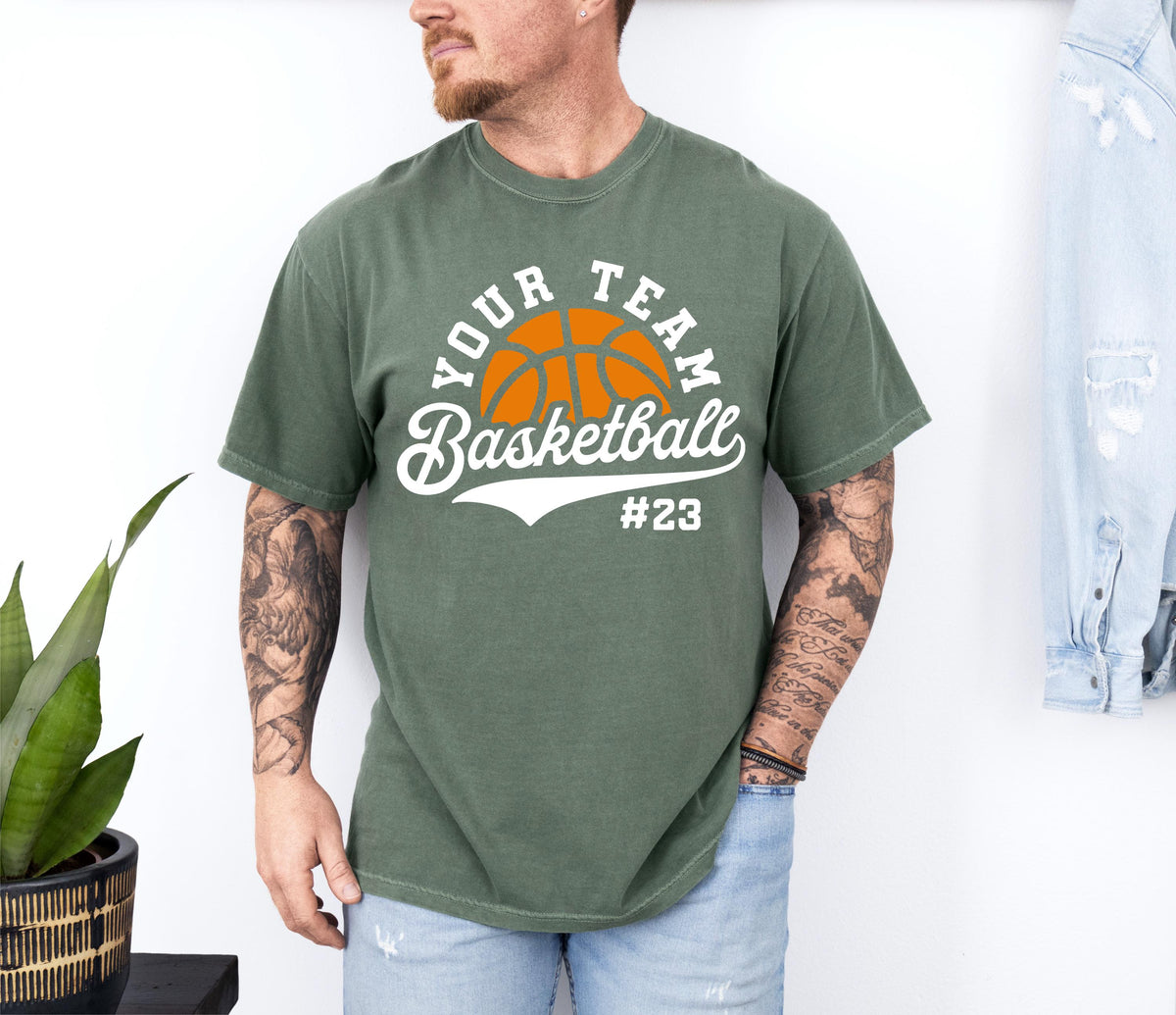 Comfort Colors® Custom Team & Number Basketball T-shirt, Basketball Lover Gift, Basketball Player Shirt, Basketball Season Crewneck