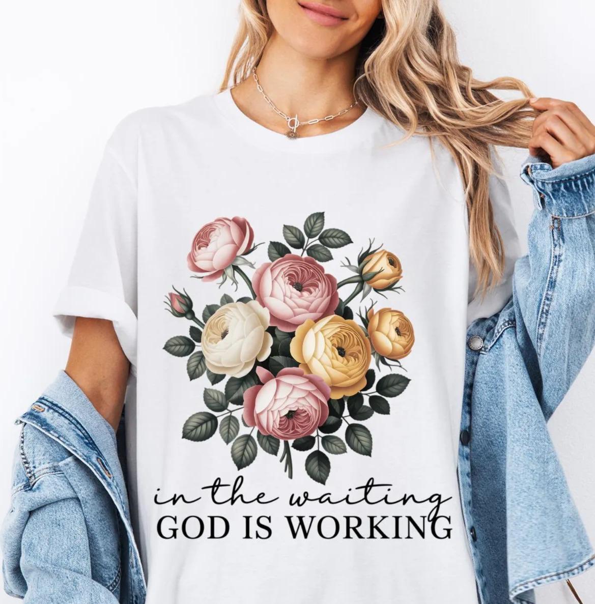 In the Waiting God Is Working Floral Shirt