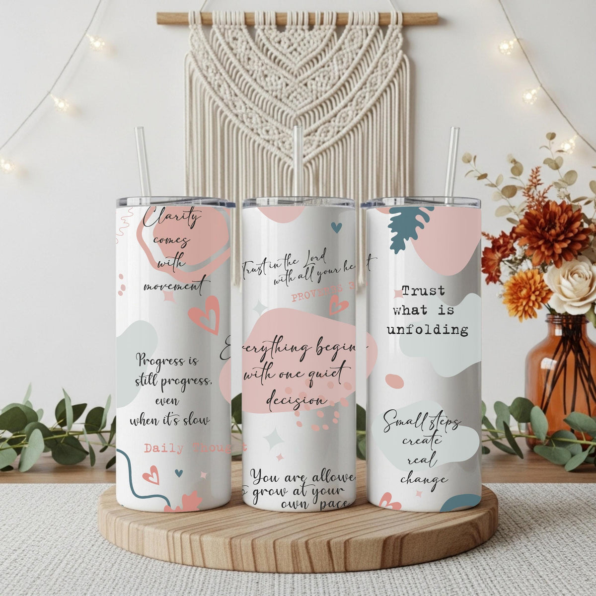 Inspirational Quotes Christian Tumbler With Straw, Bible Verse Coffee Tumbler