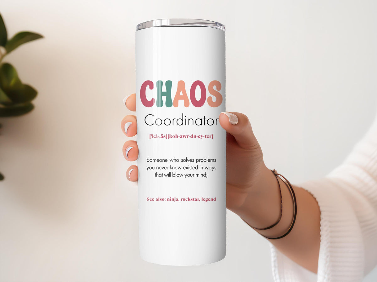 Custom Name Chaos Coordinator Coffee Tumbler, Groovy Text Office Manager Tumbler With Straw