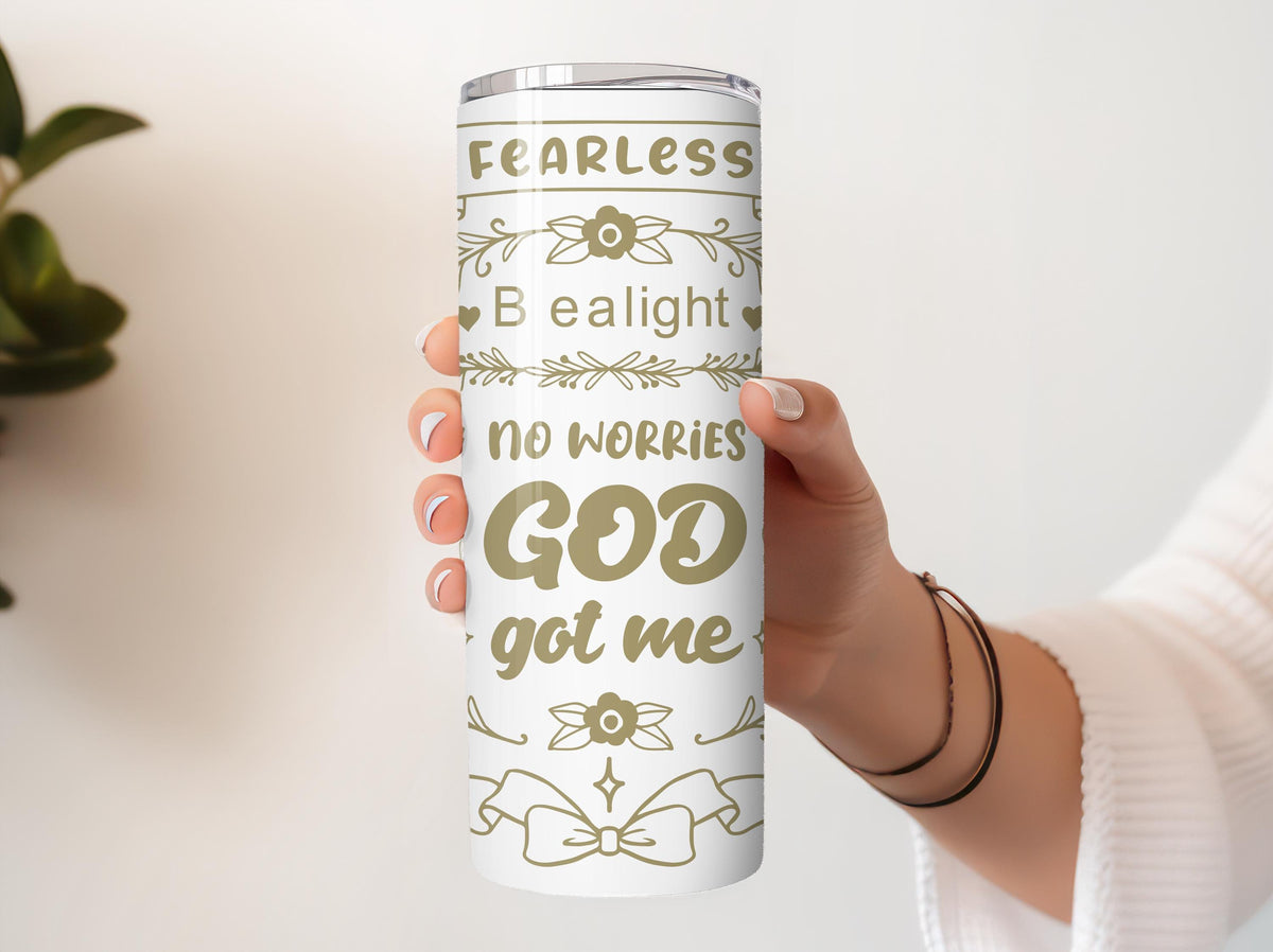 No Worries God Got Me Tumbler With Straw, Christian Encouragement Quotes Coffee Tumbler
