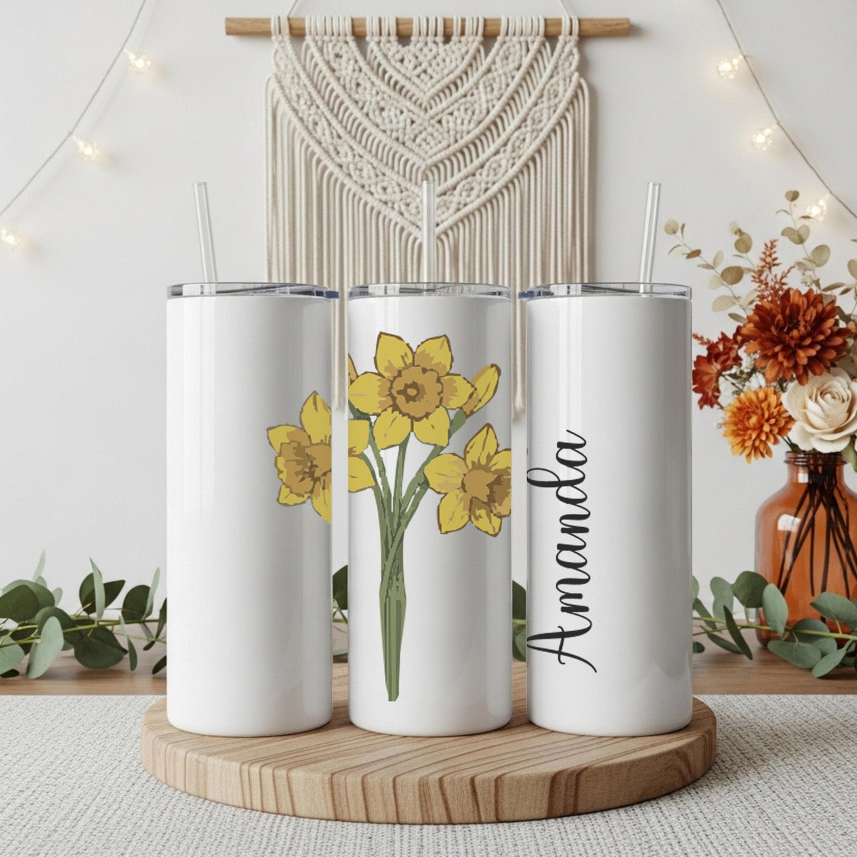 Custom Name Colorful Floral Coffee Tumbler