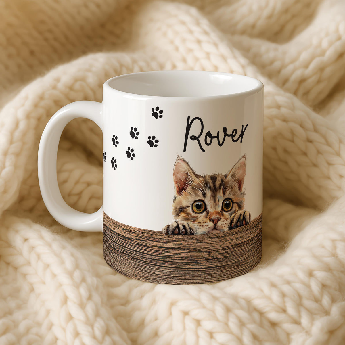 Custom Cat Portrait & Name Mug, Personalized Pet Faces Cup, Cats Lover Gift, Pets Mom Dad Present, New Kitten Owner Gifts, Paw Prints Mugs