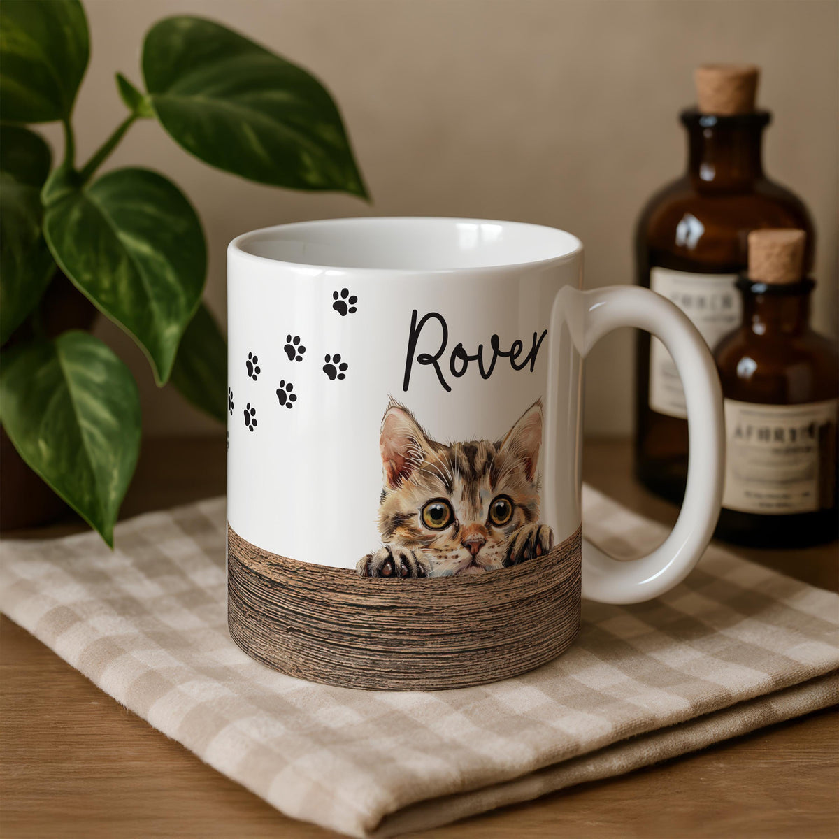 Custom Cat Portrait & Name Mug, Personalized Pet Faces Cup, Cats Lover Gift, Pets Mom Dad Present, New Kitten Owner Gifts, Paw Prints Mugs
