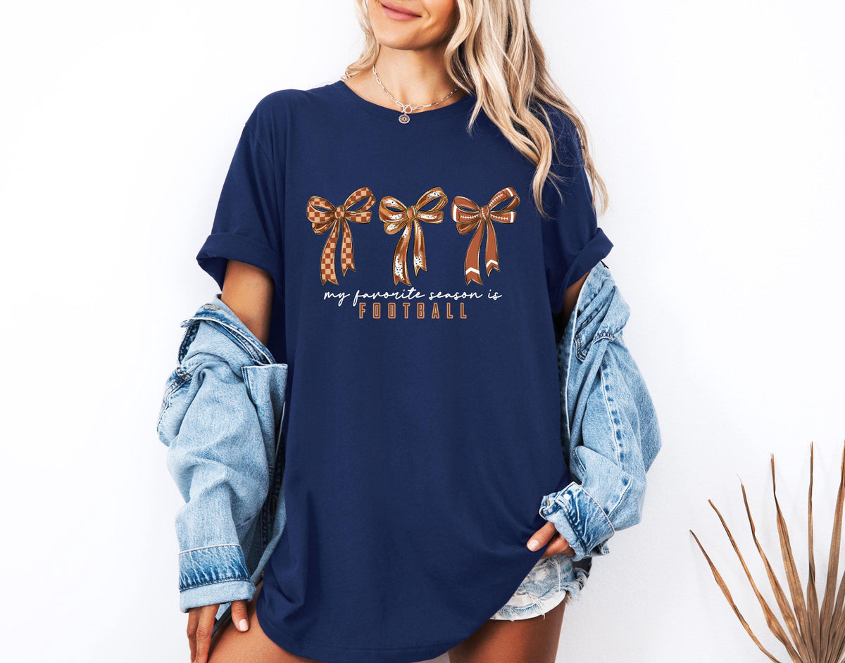 My Favorite Season is Football Shirt, Coquette Bows Football T-Shirt, Sports Mama Sweatshirt, Football Lovers Gift Tee