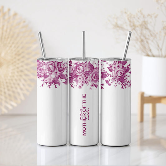 Personalized Mother Of The Bride Tumbler With Straw, Aesthetic MOTB Insulated Cup