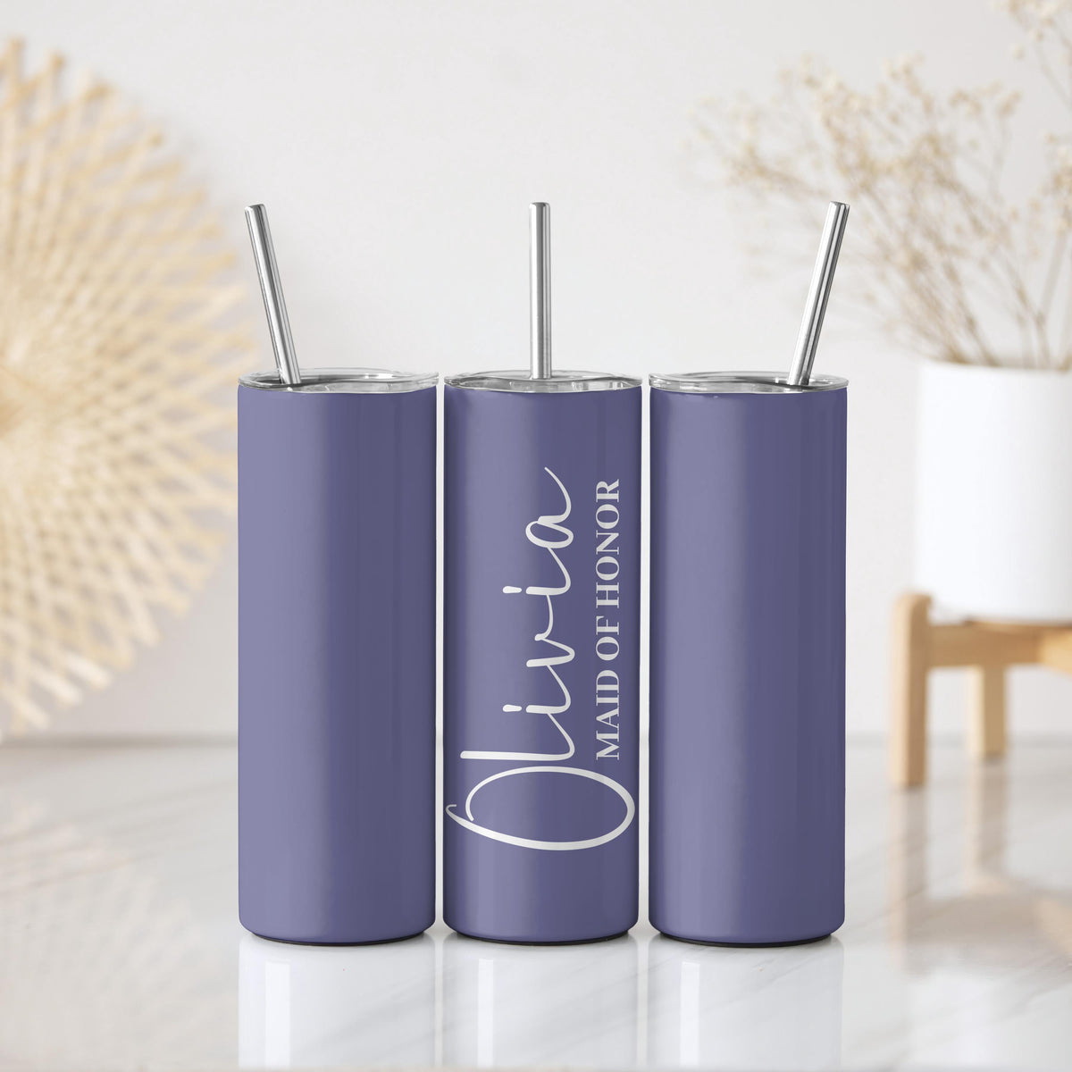 Custom Name Maid Of Honor Tumbler With Straw, Personalized Aesthetic Bridal Party Cup