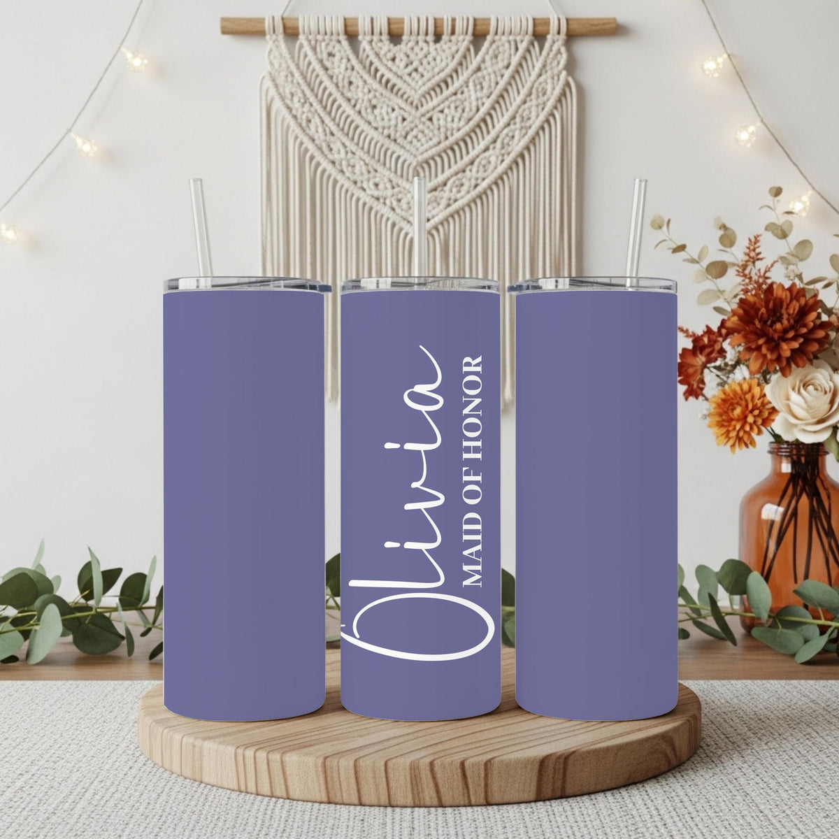 Custom Name Maid Of Honor Tumbler With Straw, Personalized Aesthetic Bridal Party Cup