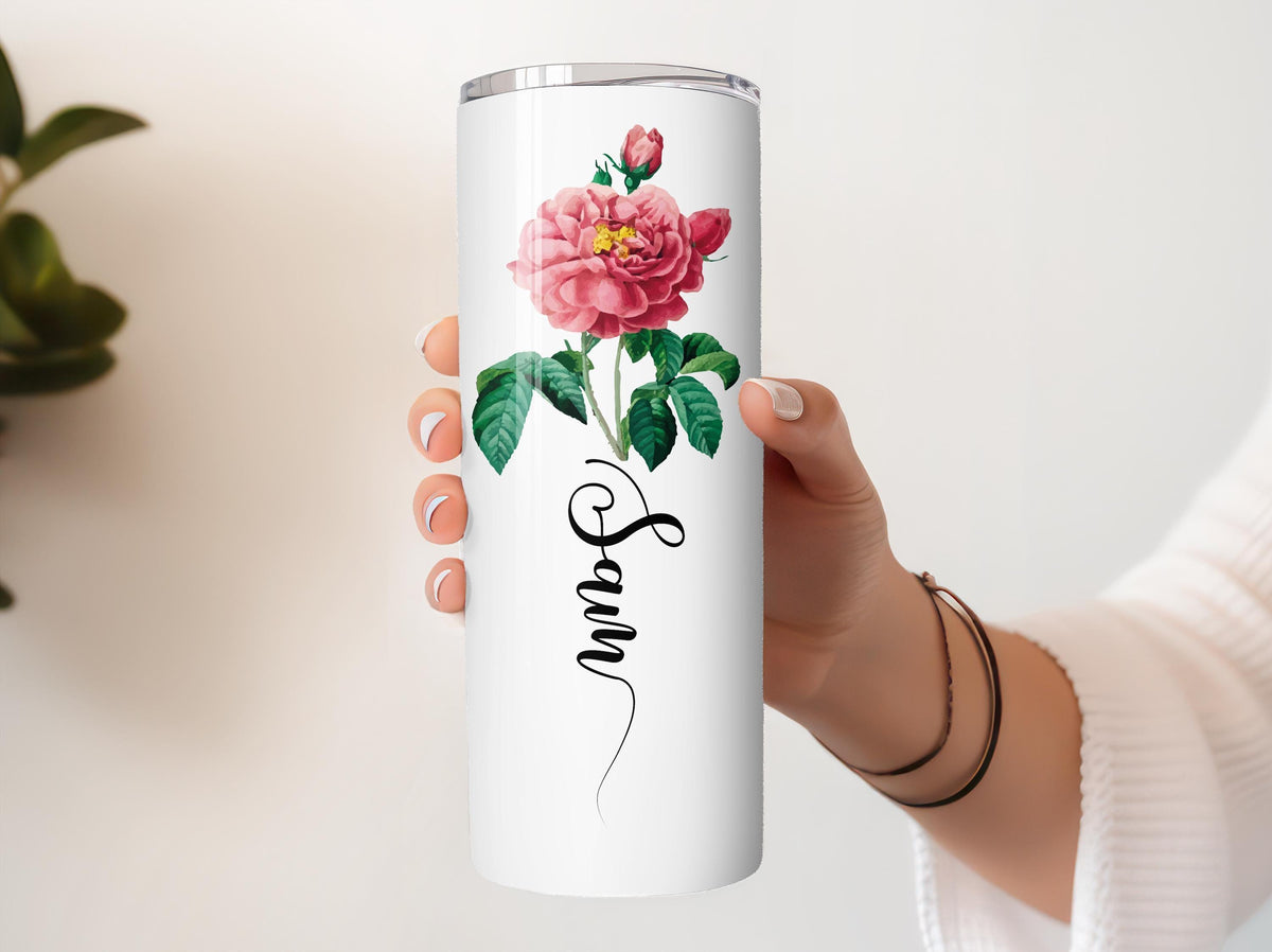 Personalized Colorful Floral Coffee Tumbler, Custom Name Bff Matching Flower Cup