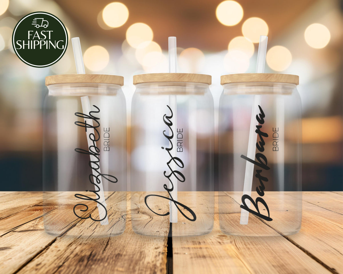 Custom Name & Font Bridal Shower Glassware, Bride - Bridesmaid Matching Bachelorette Cup