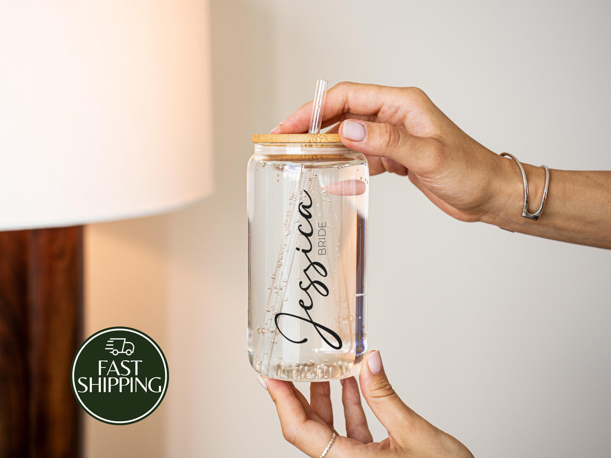 Custom Name & Font Bridal Shower Glassware, Bride - Bridesmaid Matching Bachelorette Cup