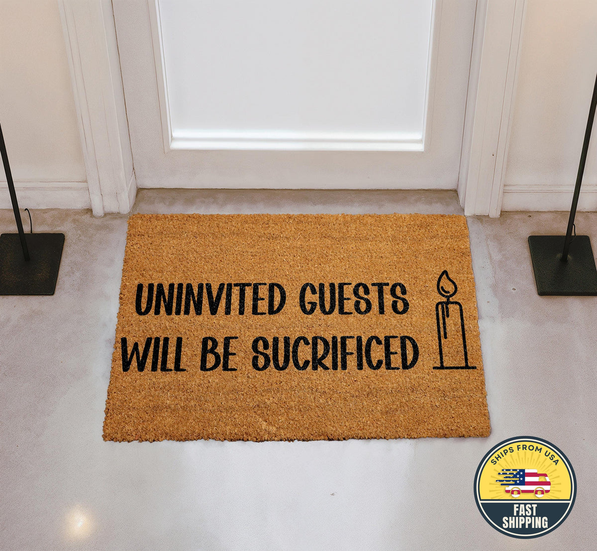 Uninvited Guests Will Be Sacrificed Funny Doormat, Pagan Outdoor Welcome Mat