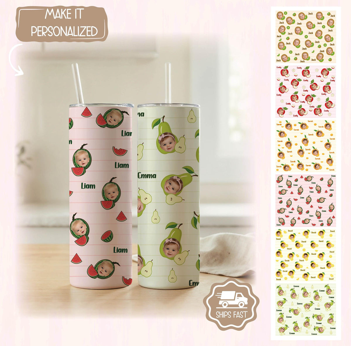 Custom Photo Tumbler, Personalized Kids Face Cup, Mother's Day Drinkware Gift
