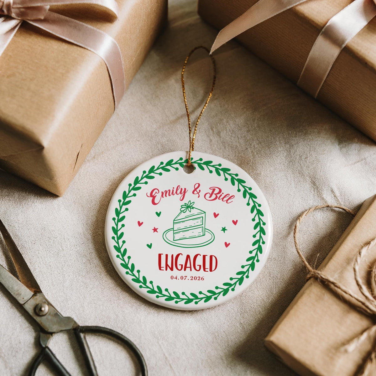 Personalized Aesthetic Engaged Ornament, Design Optional Engagement Date Keepsake