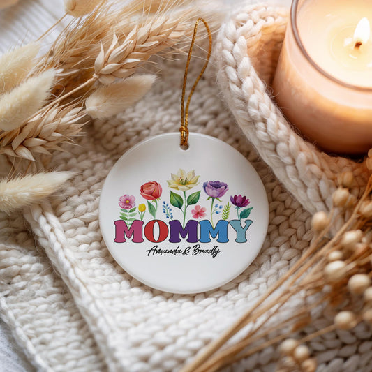 Custom Name Wildflower Design Mommy Ornament, Personalized Mommy Christmas Keepsake