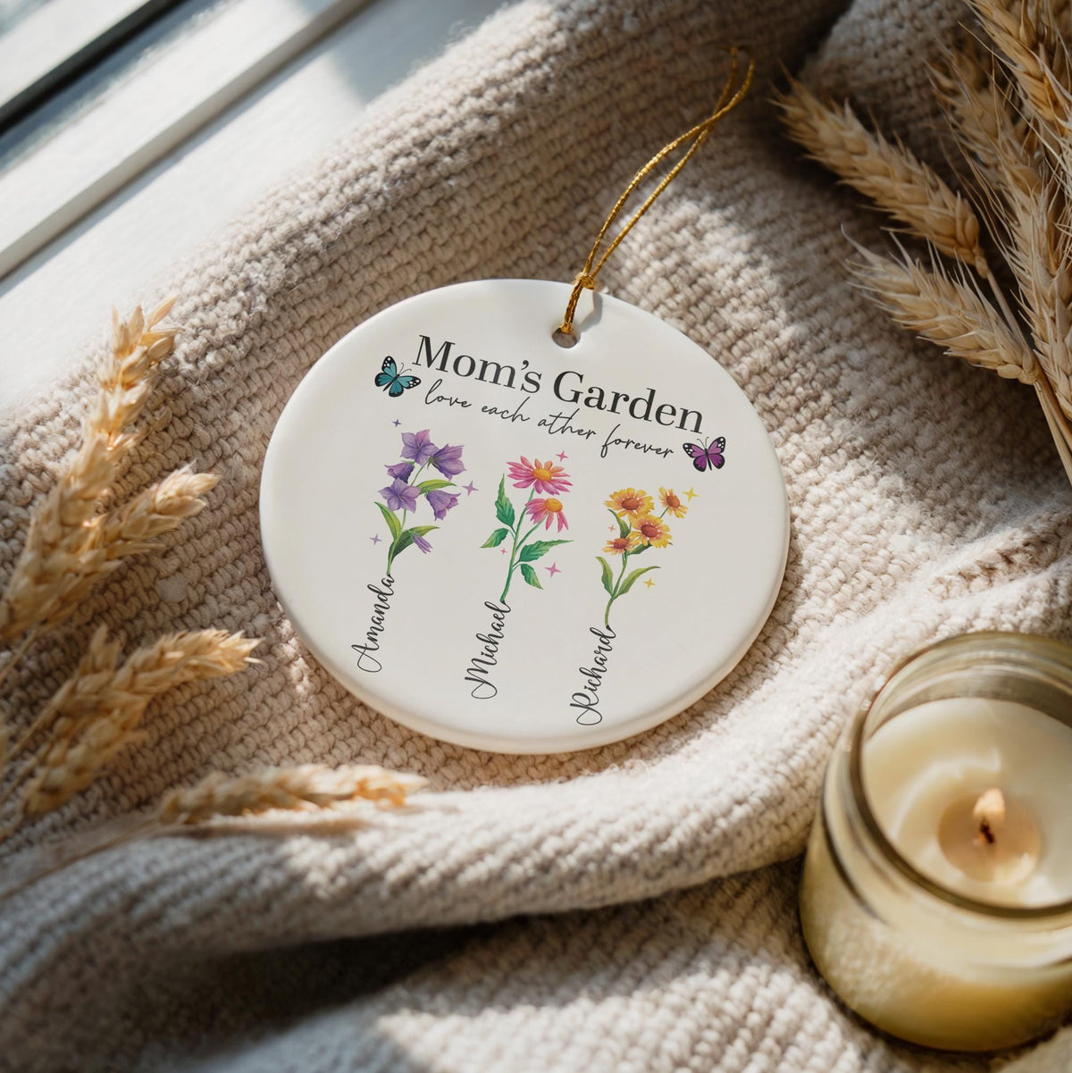 Personalized Mom's Garden Ceramic Ornament, Sentimental Floral Love Each Other Forever Keepsake