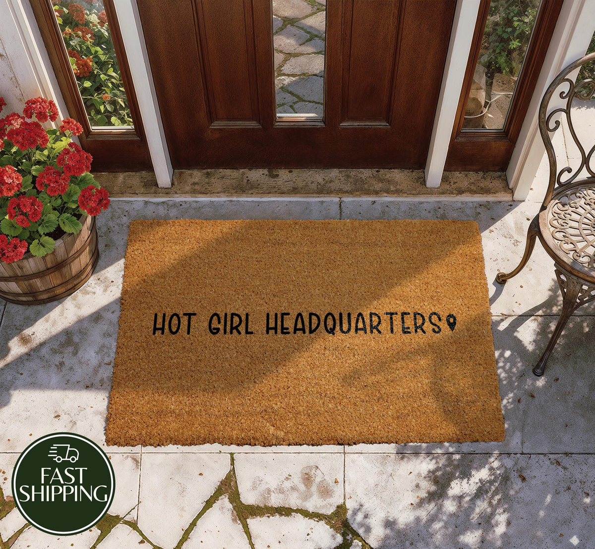 Hot Girl Headquarters Doormat, Trendy Dorm Room Welcome Mat, Aesthetic Apartment Entrance Decor