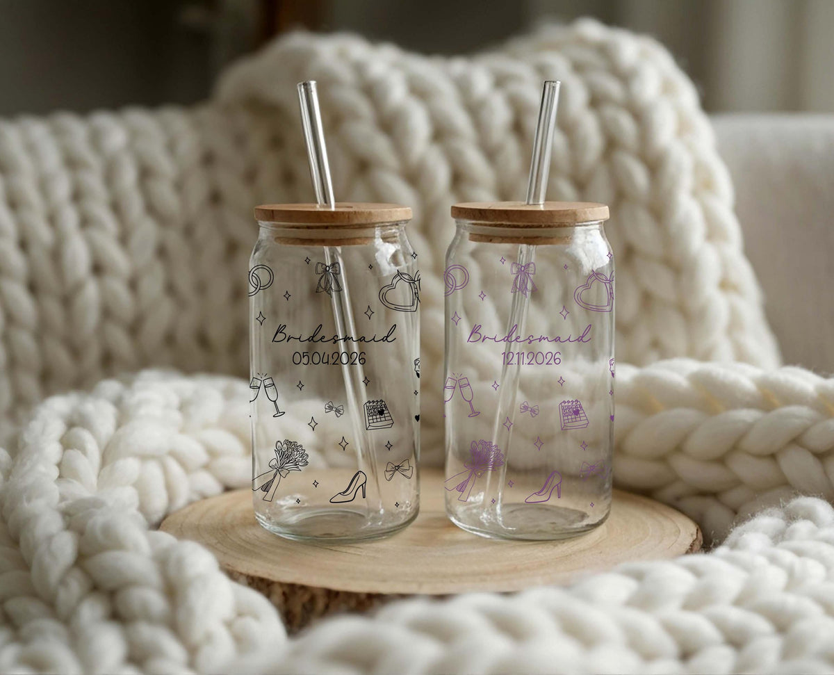 Custom Bridesmaid Glass Cup, Personalized Bridal Party Gift