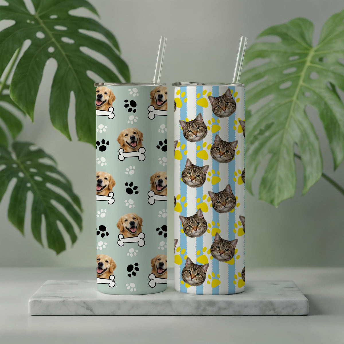 Custom Pet Photo Tumbler, Personalized Dog Cat Cup, Stainless Steel Travel Mug