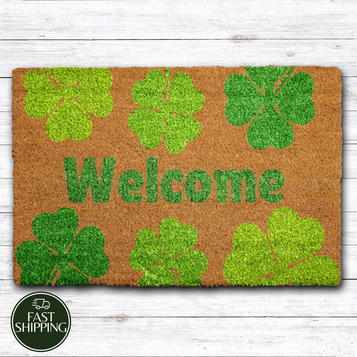 St Patricks Day Doormat, Shamrock Themed Welcome Mat, Lucky Clover Front Door Mat