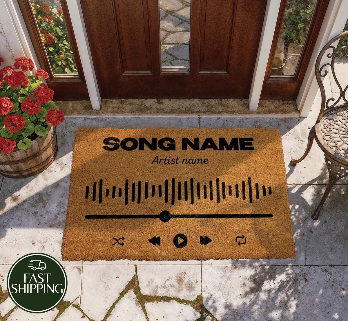 Customizable Song And Artist Name Doormat, Personalized Music Player Welcome Mat
